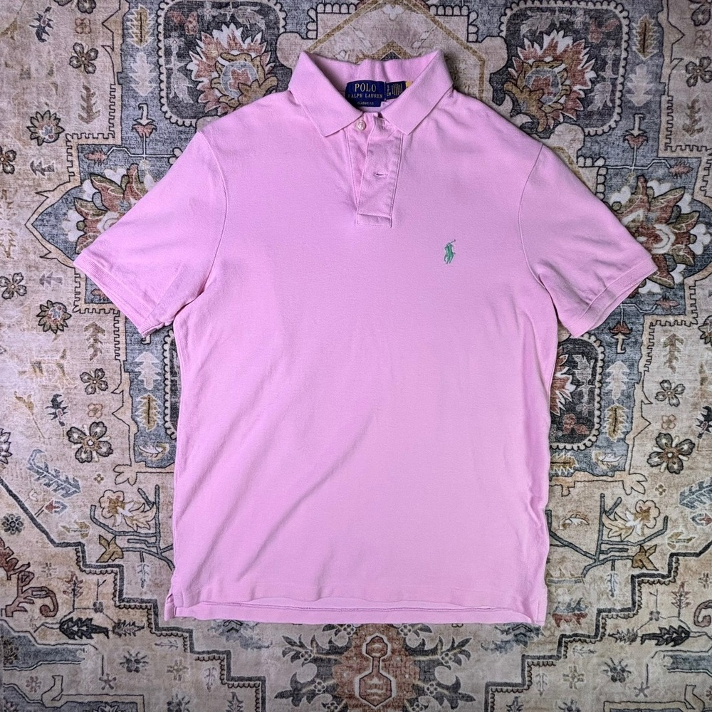 Polo Ralph Lauren Mens Classic Fit Pink Short Sleeve Shirt Small Green Pony Y2K